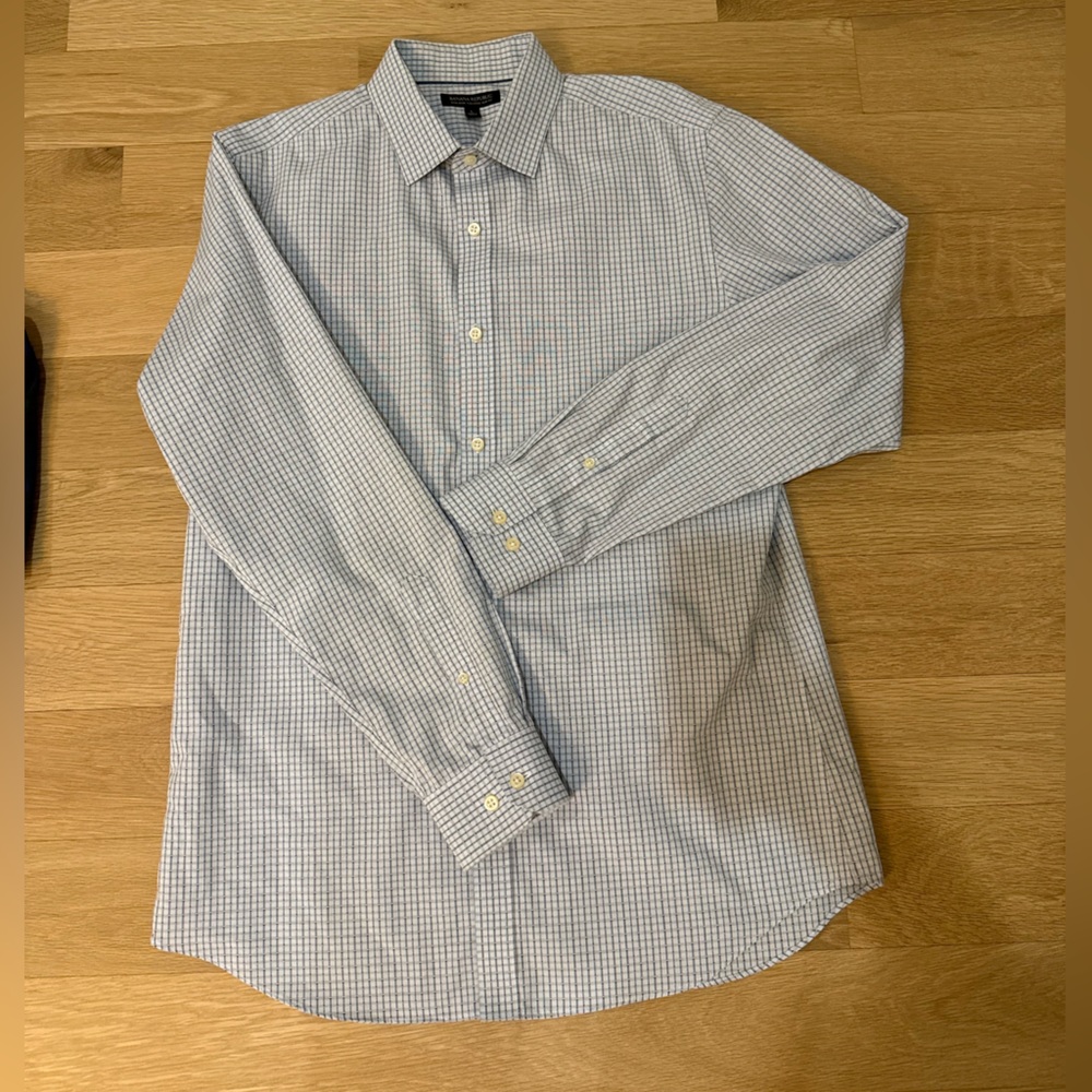 Banana Republic Men's White and Blue Plaid Shirt
